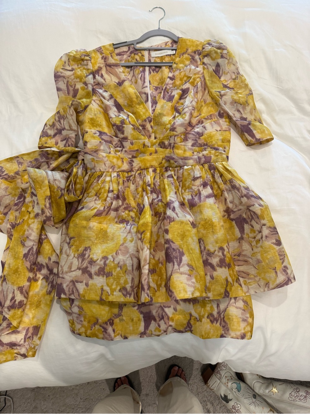 Zimmermann Yellow and Purple Floral Tiered Dress